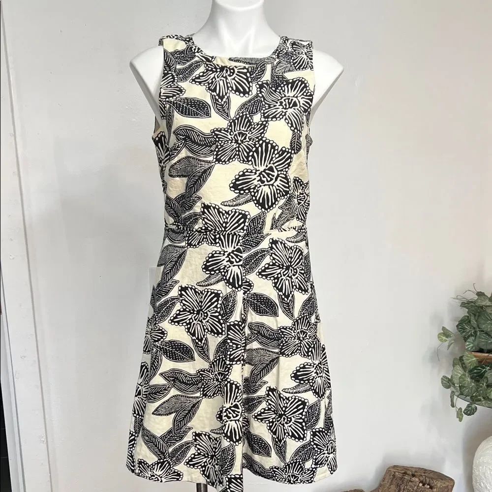 J. Crew Black and Cream Floral Pattern Mini Dress